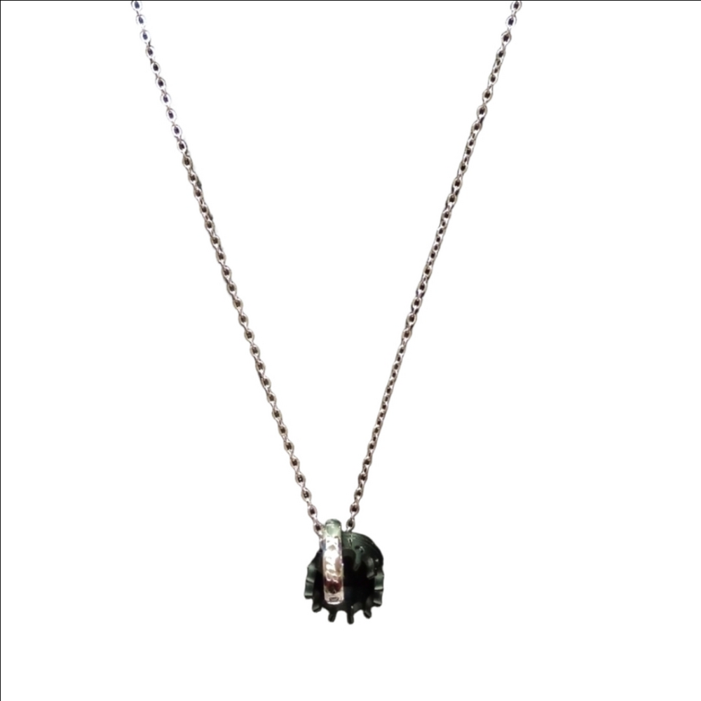 NONE Men's Silver Black "Her King" Charm Necklace 18 Inch